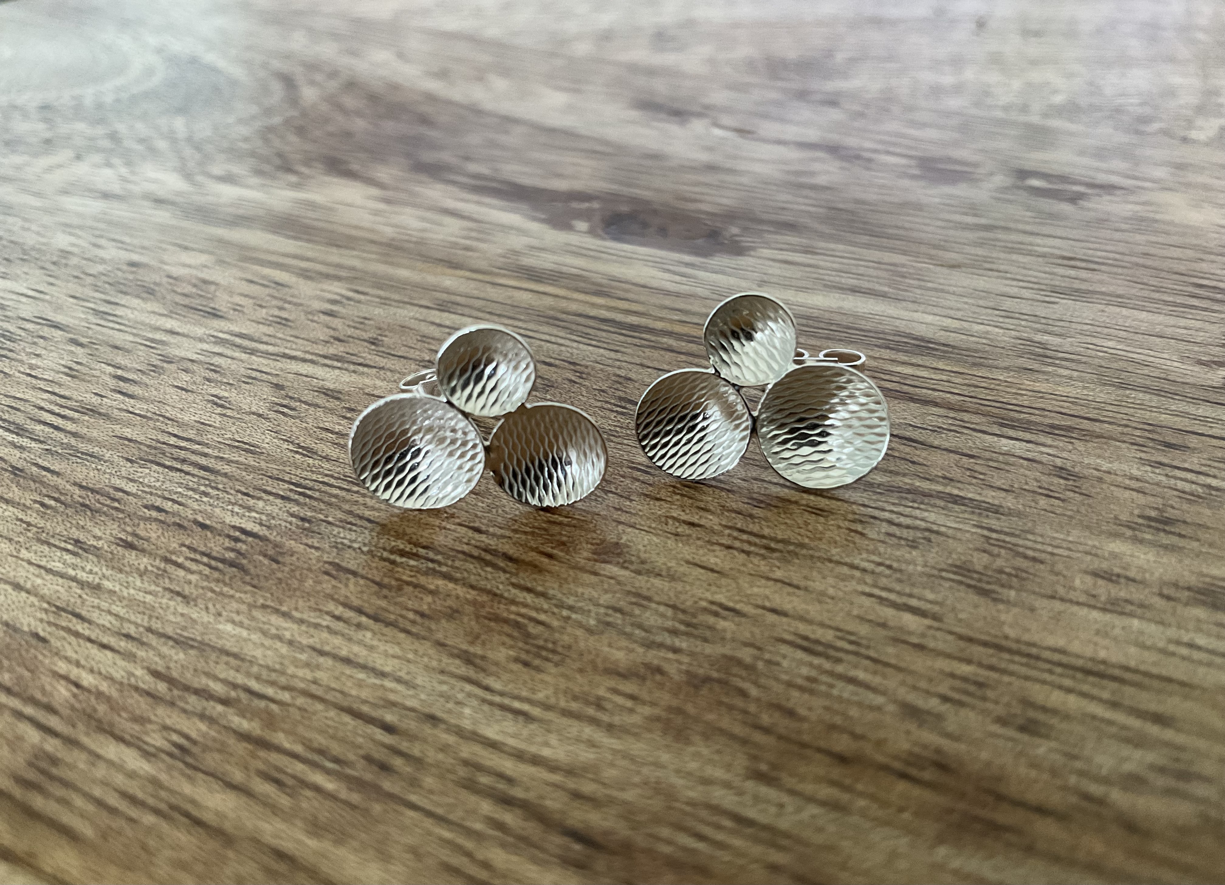Vintage Circle Trio Upcycled Stud Earrings - Click Image to Close